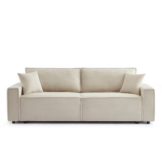 Canapé Droit Convertible 3 Places Zola Velours Côtelé Beige