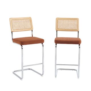 Lot De 2 Tabourets Mi-hauts Ella Cannage Velours Côtelé Terracotta