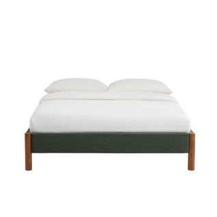 Lit Bowi Velours Côtelé Kaki 140x190 Sommier Inclus