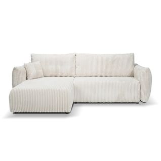 Canapé D'angle Convertible Et Réversible Gloria 4 Places Velours Côtelé Écru