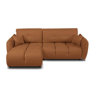 Canapé D'angle Convertible Et Réversible Como 4 Places Tissu Chenille Cognac