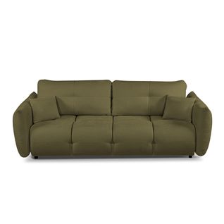 Canapé Droit Convertible Como 3 Places Tissu Chenille Vert Kaki