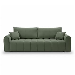 Canapé Droit Convertible Giorgio 3 Places Tissu Bouclette Vert Kaki