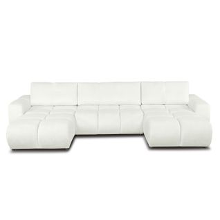 Canapé Panoramique Convertible Sorella 6 Places Tissu Chenille Écru