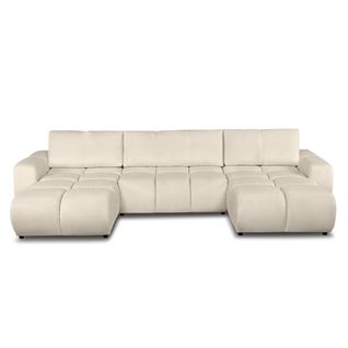 Canapé Panoramique Convertible Sorella 6 Places Tissu Chenille Grège