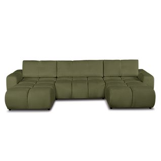 Canapé Panoramique Convertible Sorella 6 Places Tissu Chenille Vert Kaki