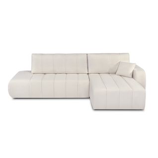 Canapé D'angle Droit Convertible Belem 4/5 Places Tissu Chenille Écru