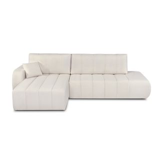 Canapé D'angle Gauche Convertible Belem 4/5 Places Tissu Chenille Écru