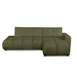 Canapé D'angle Droit Convertible Sorella 4 Places Tissu Chenille Vert Kaki