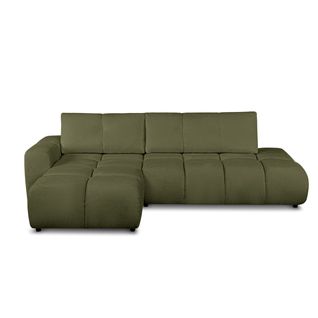 Canapé D'angle Gauche Convertible Sorella 4 Places Tissu Chenille Vert Kaki