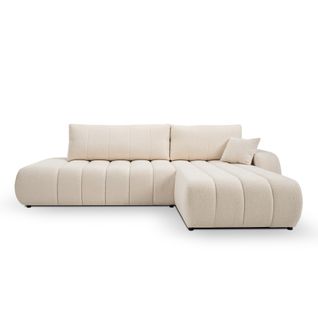 Canapé D'angle Droit Convertible Belem 4/5 Places Tissu Bouclette Écru