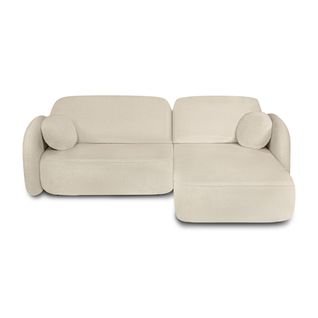 Canapé D'angle Droit Convertible Carlotta 4 Places Tissu Bouclette Grège