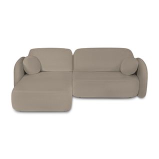 Canapé D'angle Gauche Convertible Carlotta 4 Places Tissu Bouclette Taupe