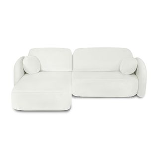 Canapé D'angle Gauche Convertible Carlotta 4 Places Tissu Chenille Écru