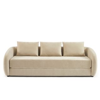 Canapé Droit Paz Déplimousse 3 Places Tissu Chenille Beige