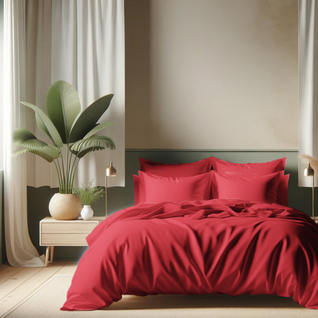 Drap Plat Coton Rouge Carmin - 240 X 300