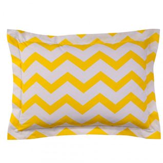 Taie D'oreiller Coton Chevron  Jaune/blanc  - 63 X 63 Avec Volant