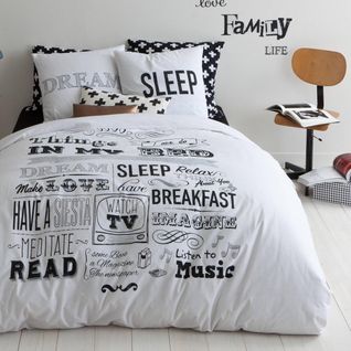 Housse De Couette Coton Sleep  Blanc/noir  - 200 X 200