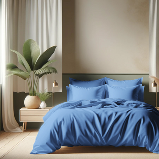 Drap Plat Coton Bleu Azur - 180 X 290 cm