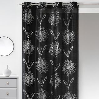 Rideau Noir Fleurs Argentées - 140x260 Cm - Noir