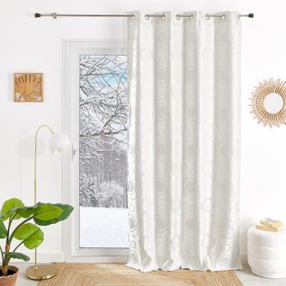 Rideau Ameublement Gros Ronds Et Fils Argentés - 140x240 Cm - Blanc