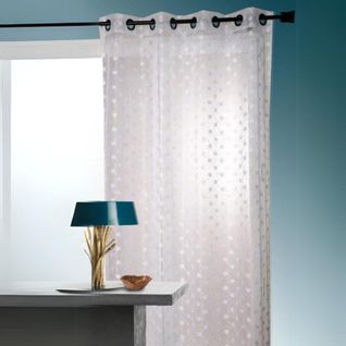 Voilage Organza Jacquard Brodé Petit Pois - 130x240cm - Blanc