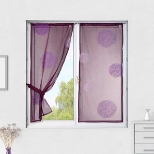 Petit Voilage Prune Brodé 'ronds Mêlés' - 80x160 Cm - Prune