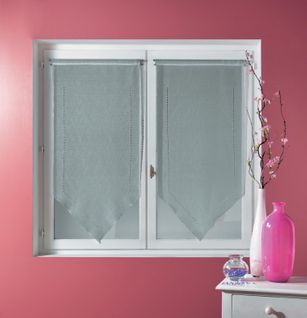 Petit Rideau En Pointe Etamine Brodée Ajourée Gris - 45x120 Cm - Gris Clair