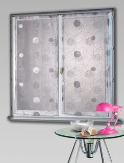 Vitrage Droit En Organza Brodé De Motifs Lunaires - 60x120 Cm - Gris Clair