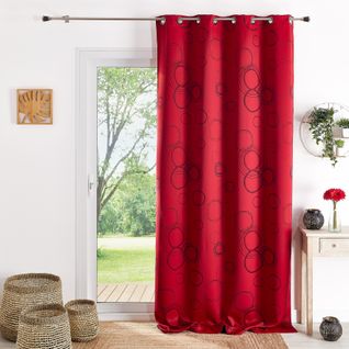 Rideau 100% Occultant Imprimé Cercles Rouge - 140x260 Cm - Rouge