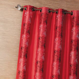 Rideau D'ameublement Shantung Brodé Motif Éthnique - 140x260 Cm - Rouge Orangé