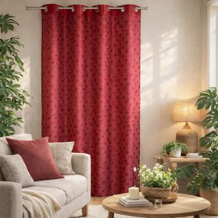 Rideau Ameublement En Shantung Doublé Fantaisie - 130x250 Cm - Rouge