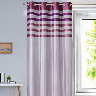Rideau En Shantung Coloré Avec Parement Ton Sur Ton - 140x250 Cm - Prune