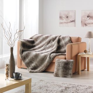 Plaid Imitation Fourrure - Effet Loup Brun Doublé Velours - 130x160 Cm - Marron Brun