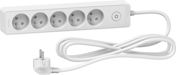 Bloc Multiprises 5 Prises 2p+t (câble 3m) - Blanc - Schneider