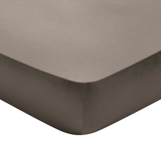 Drap Housse Partition Satin De Coton Coloris Taupe 180 X 200 Cm Marron