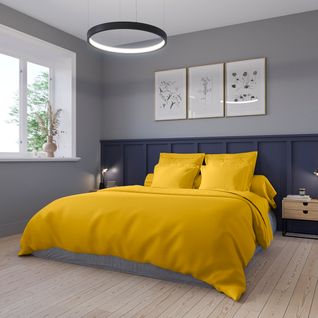 Housse De Couette Partition Satin De Coton Coloris Curry 140 X 200 Cm Jaune