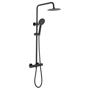 Colonne De Douche - Mitigeur Thermostatique - Pomme Haute Ronde Diametre 20 Cm - Noir Mat