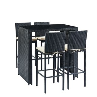 Ensemble Repas Bar Kea En Résine Tressée Noire 4 Places