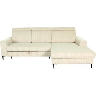 Canapé D'angle Convertible - 4 Places - Nizza - Velours Côtelé Beige - Coffre - 250 X 166 X 92/104