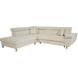 Canapé D'angle Convertible 4 Pl Weston - Velours Côtelé Beige - Têtières Réglables - 259x227x77/92cm