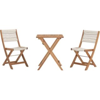 Set Bistrot Pliable En Bois D'acacia Fsc Avec Tressage En Corde Beige - 2 Personnes - Makena