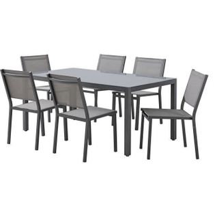 Ensemble Repas De Jardin : Table 160 Cm + 6 Chaises - Structure En Aluminium - Gris Anthracite