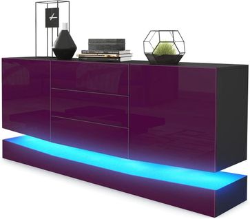 Buffet Noir  Et Violet Corps Mat Façade Haute Brillance Avec Éclairage LED Rgb