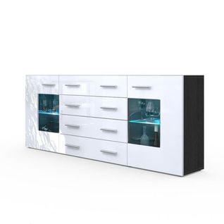 Buffet Design Noir Mat Et Blanc Laqué Avec LED  Bleu (hxlxp): 72 X 166 X 35