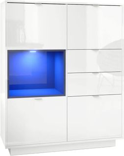 Buffet Intégralement Laqué Blanc Insertion Noir Laqué + LED 123 X 103 X 38