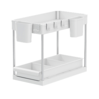 Rangement Sous Evier- Étagère Cuisine - Blanc - 2 Niveaux Et Tiroir