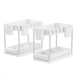 Rangement Sous Evier- Étagère Cuisine - Blanc - 2 Niveaux Et Tiroir Lot De 2