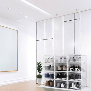 Lot De 12 Boîtes à Chaussures / rangement En Plastique Avec Porte Et Aération 33.4x23x14cm