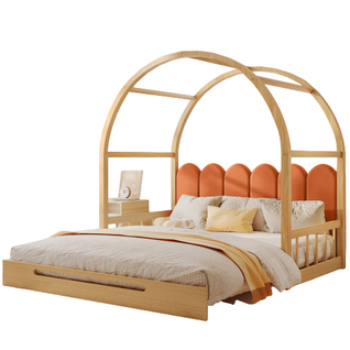 Lit enfant coulissant extensible, en velours, cadre en bois de pin, 140x200